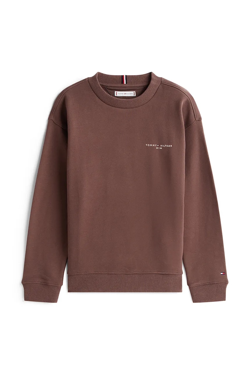 Детская кофта Tommy Hilfiger цвет коричневый с принтом KS0KS00665 Детская кофта Tommy Hilfiger цвет коричневый с принтом KS0KS00665