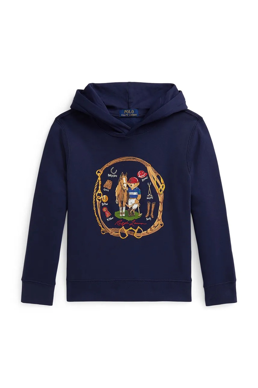 Levně Dětská mikina Polo Ralph Lauren tmavomodrá barva, s kapucí, s potiskem, 323A96602001