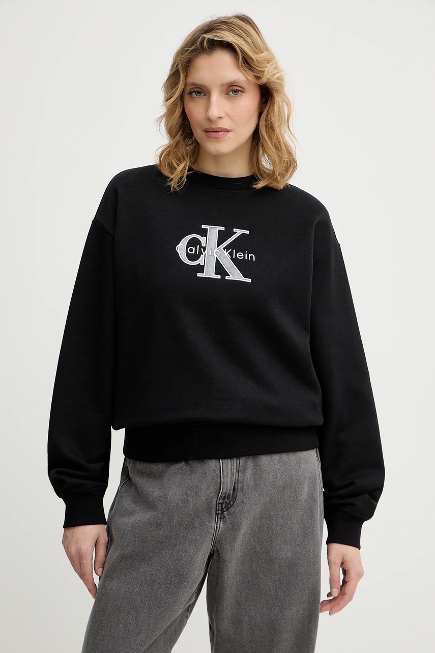 Levně Mikina Calvin Klein Jeans dámská, černá barva, s aplikací, LV047E825G