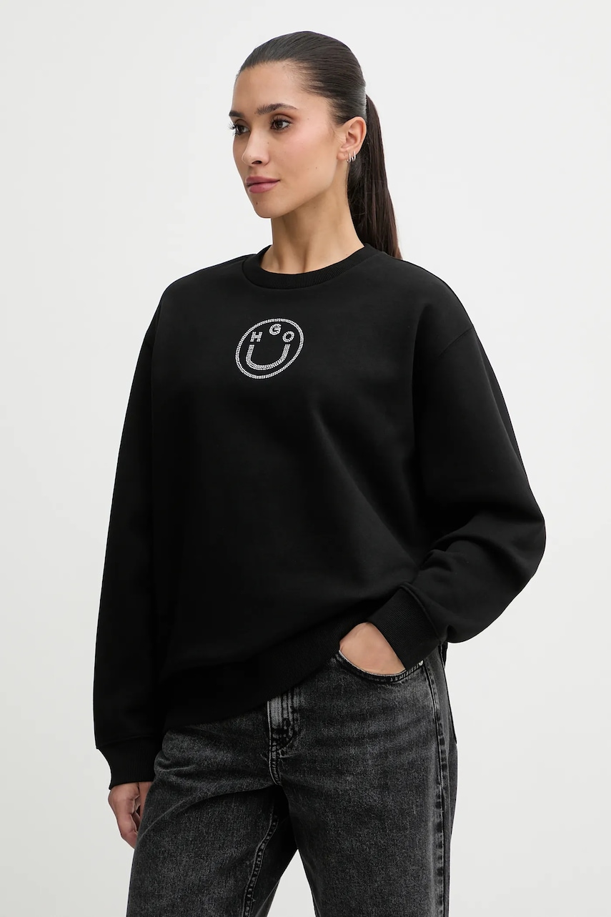 Levně Bavlněná mikina Hugo Blue Classic Crew_B_2 dámská, černá barva, s potiskem, 50555795