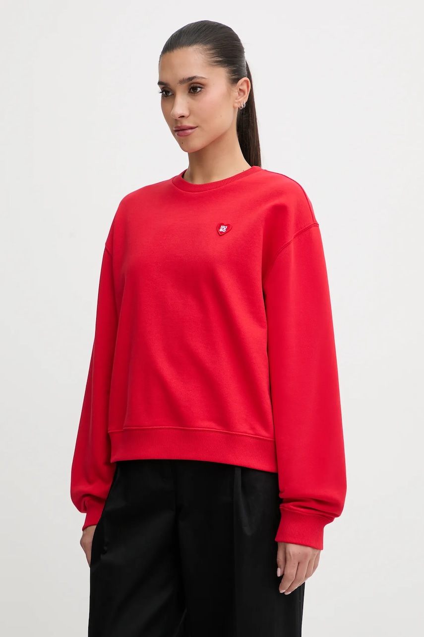 Levně Bavlněná mikina HUGO Deroxina_7 dámská, červená barva, hladká, 50555808