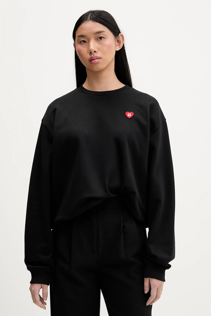 HUGO hanorac de bumbac culoarea negru, neted, 50555808