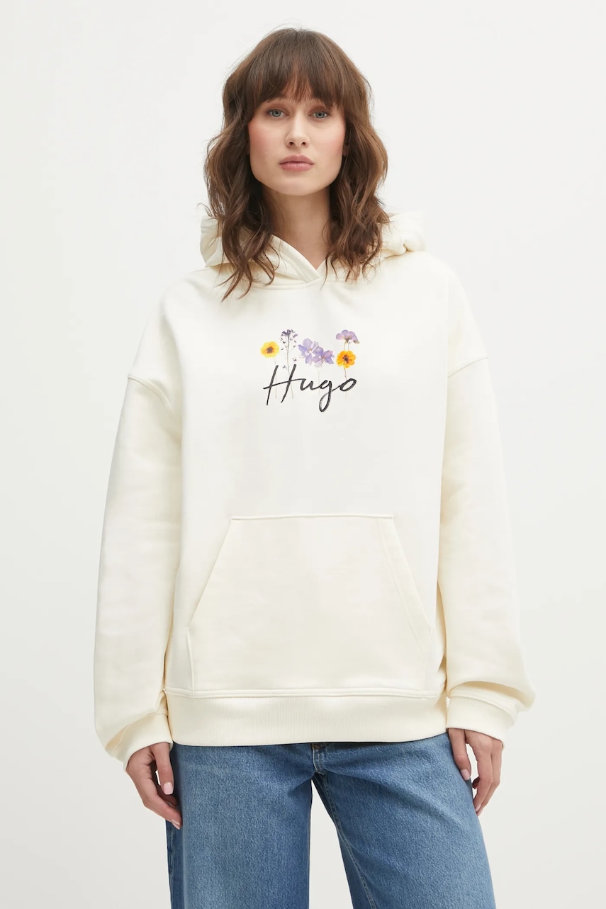 Βαμβακερή μπλούζα HUGO Dalessandra_2 TRIPLET BLUE THONG