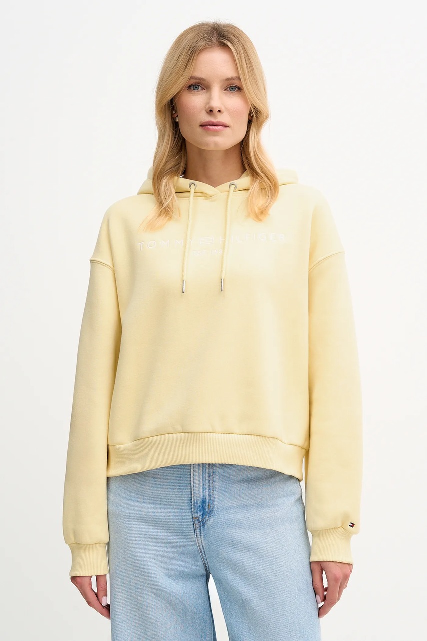 Levně Mikina Tommy Hilfiger dámská, žlutá barva, s kapucí, s aplikací, WW0WW47832