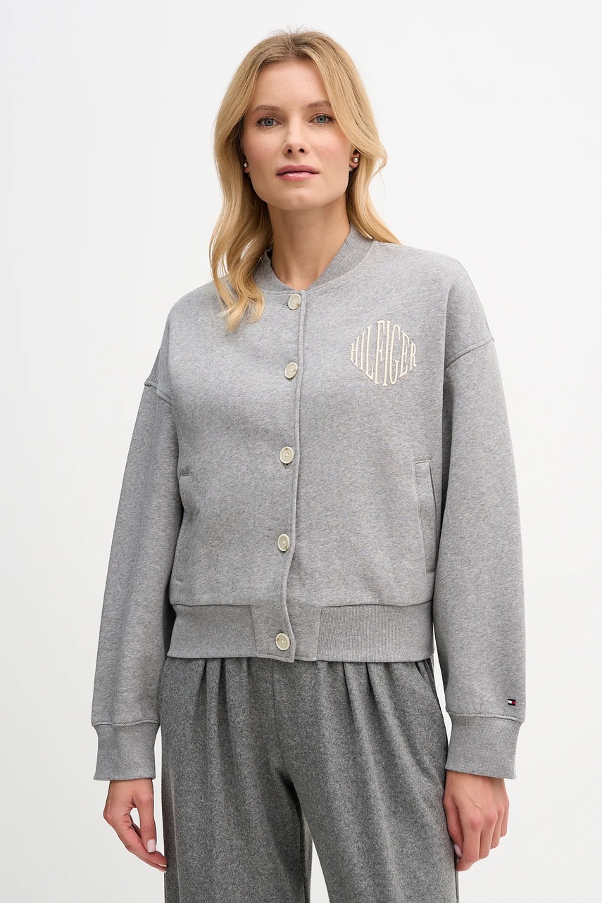 Levně Mikina Tommy Hilfiger dámská, šedá barva, s aplikací, WW0WW47847
