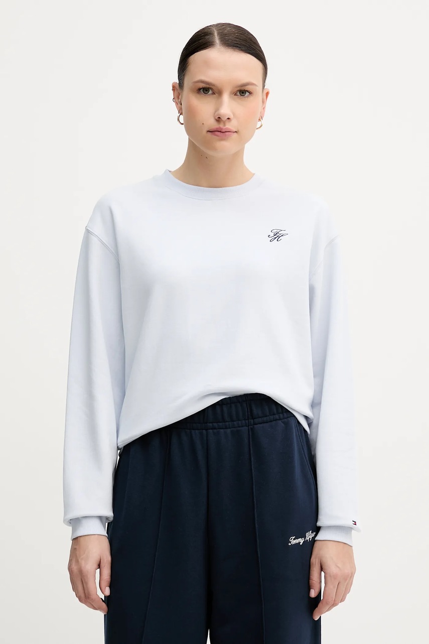 Levně Mikina Tommy Hilfiger dámská, modrá barva, s aplikací, WW0WW49418