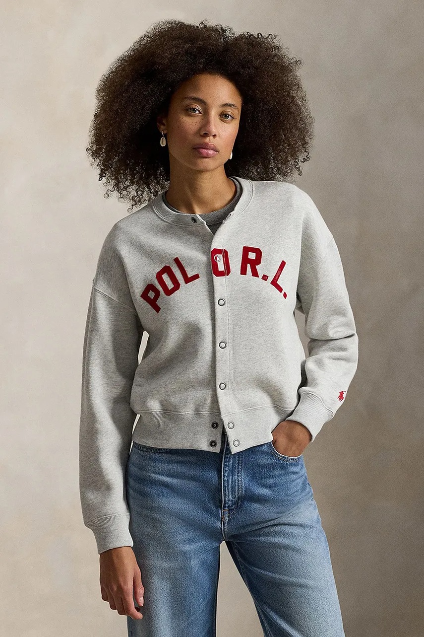 Levně Mikina Polo Ralph Lauren dámská, šedá barva, s potiskem, 211A96268