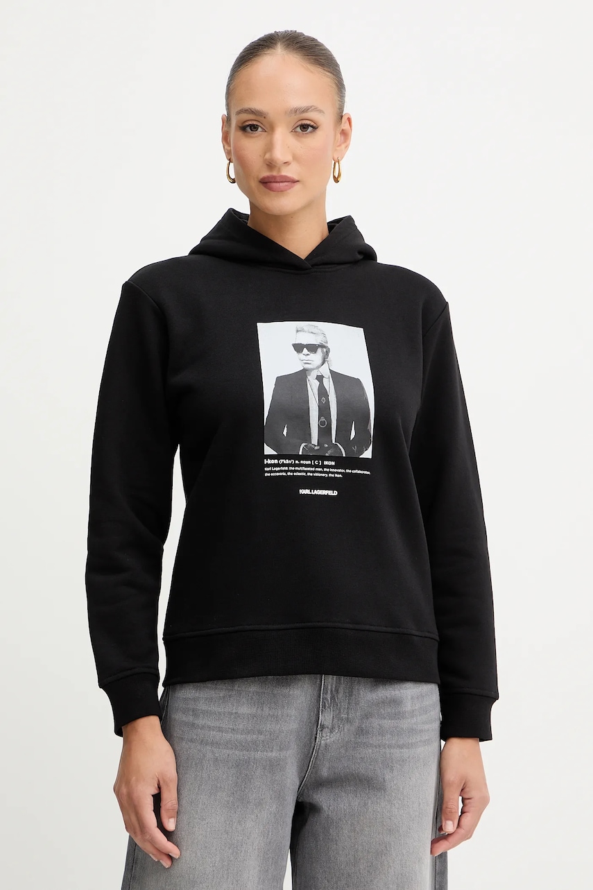 Karl Lagerfeld bluză culoarea negru, cu glugă, cu imprimeu, B1W20012