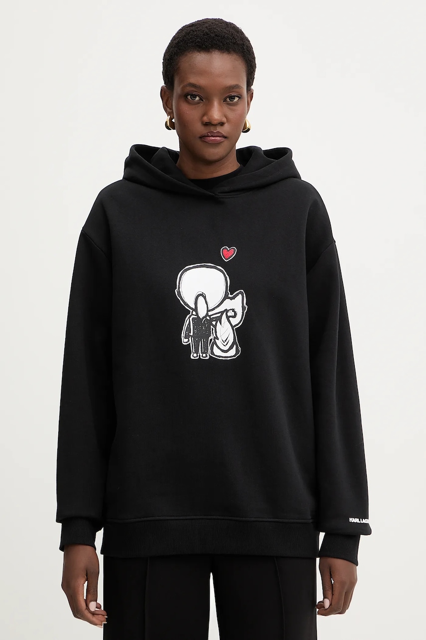 Karl Lagerfeld hanorac de bumbac IKON culoarea negru, cu glugă, cu imprimeu, B1W20030