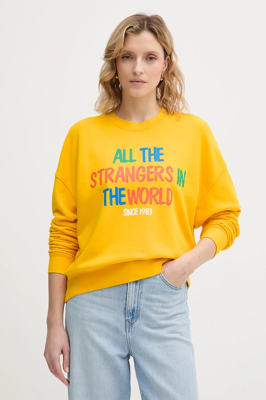 United Colors of Benetton hanorac de bumbac pentru copii x Stranger Things culoarea galben, cu imprimeu, 33NVD10BB