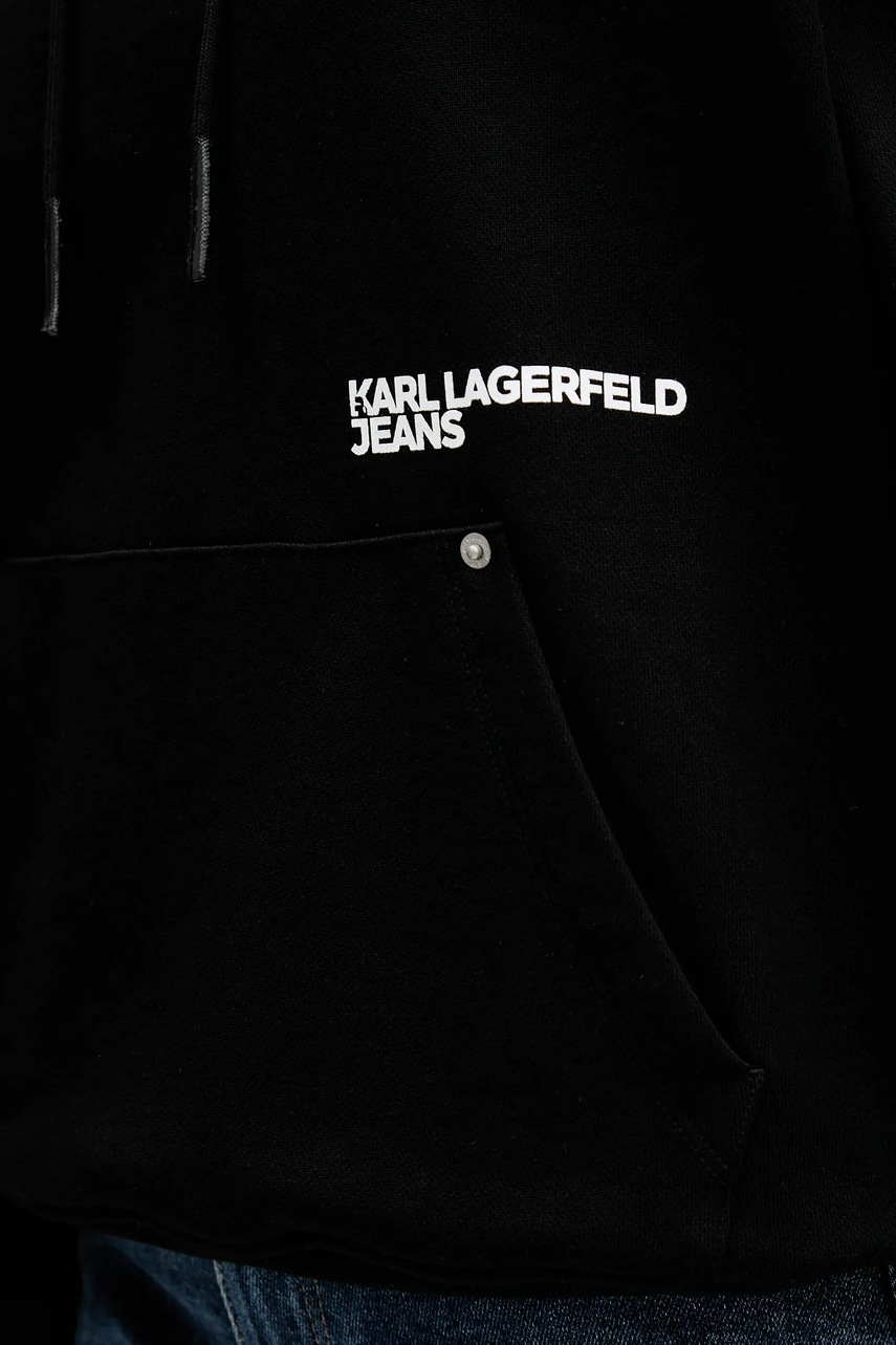 Βαμβακερή μπλούζα Karl Lagerfeld Jeans γυναικεία, χρώμα: μαύρο, με κουκούλα, B1W20046 φωτογραφία