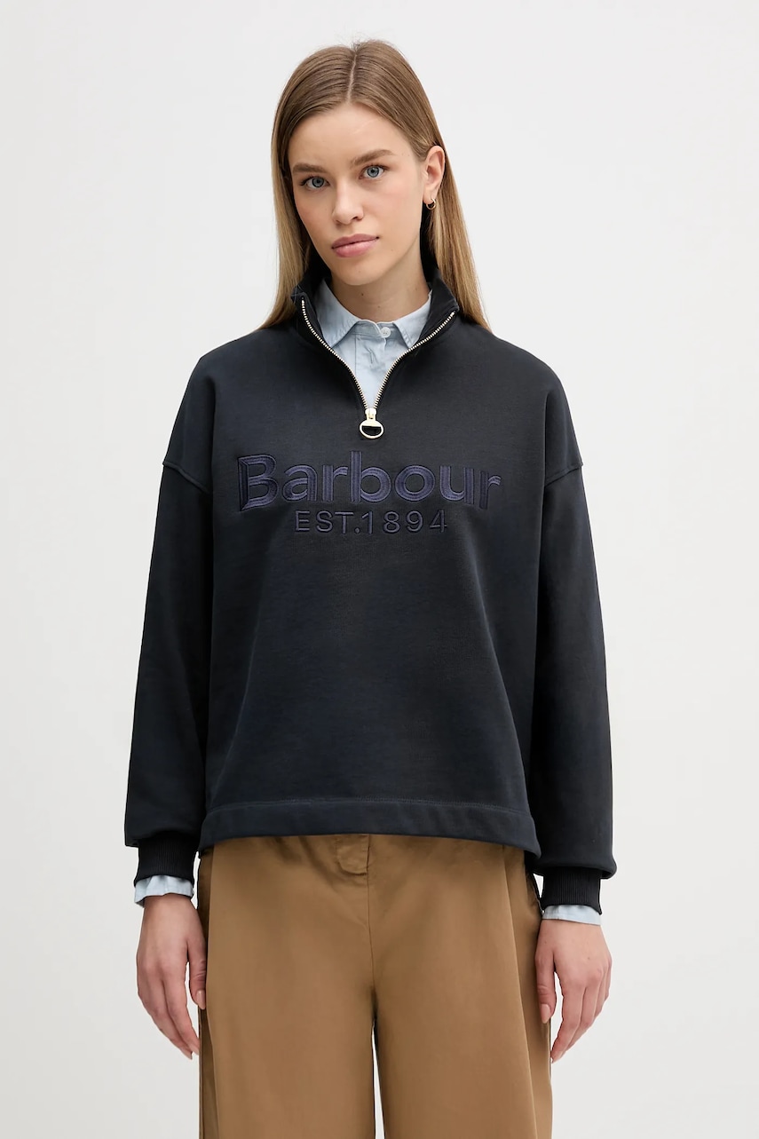 Barbour hanorac de bumbac Sara culoarea bleumarin, cu imprimeu, LOL0667