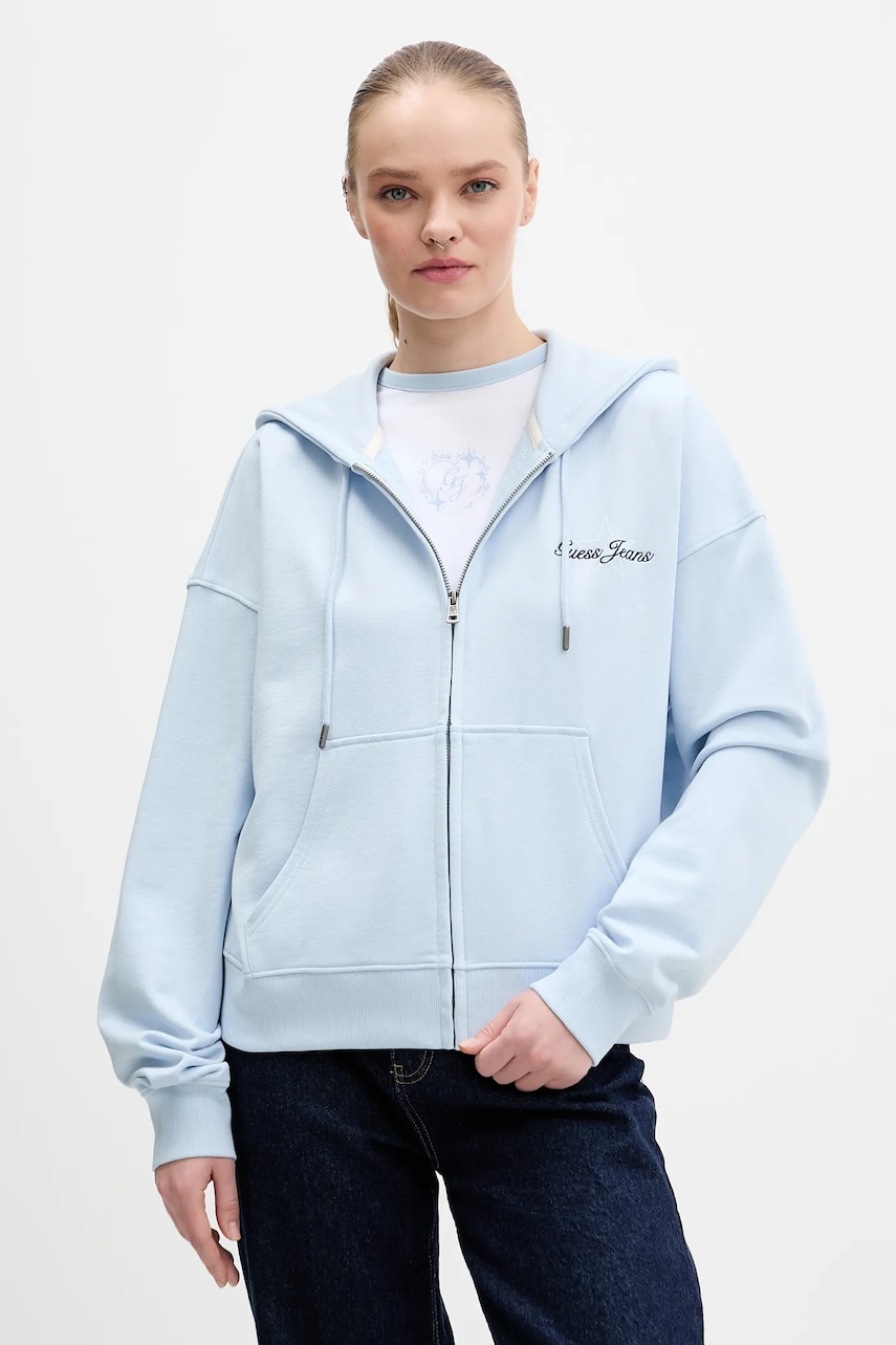 Γυναικεία φούτερ με φερμουάρ guess jeans σε μπλε