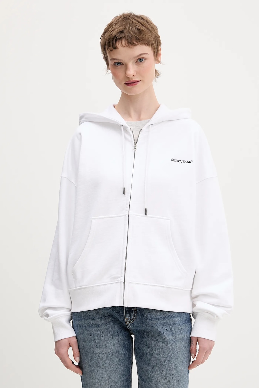 Γυναικεία φούτερ με φερμουάρ guess jeans σε λευκο