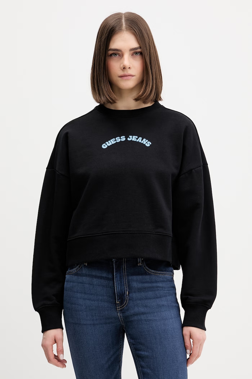 Γυναικεία φούτερ χωρίς φερμουάρ guess jeans σε μαυρο