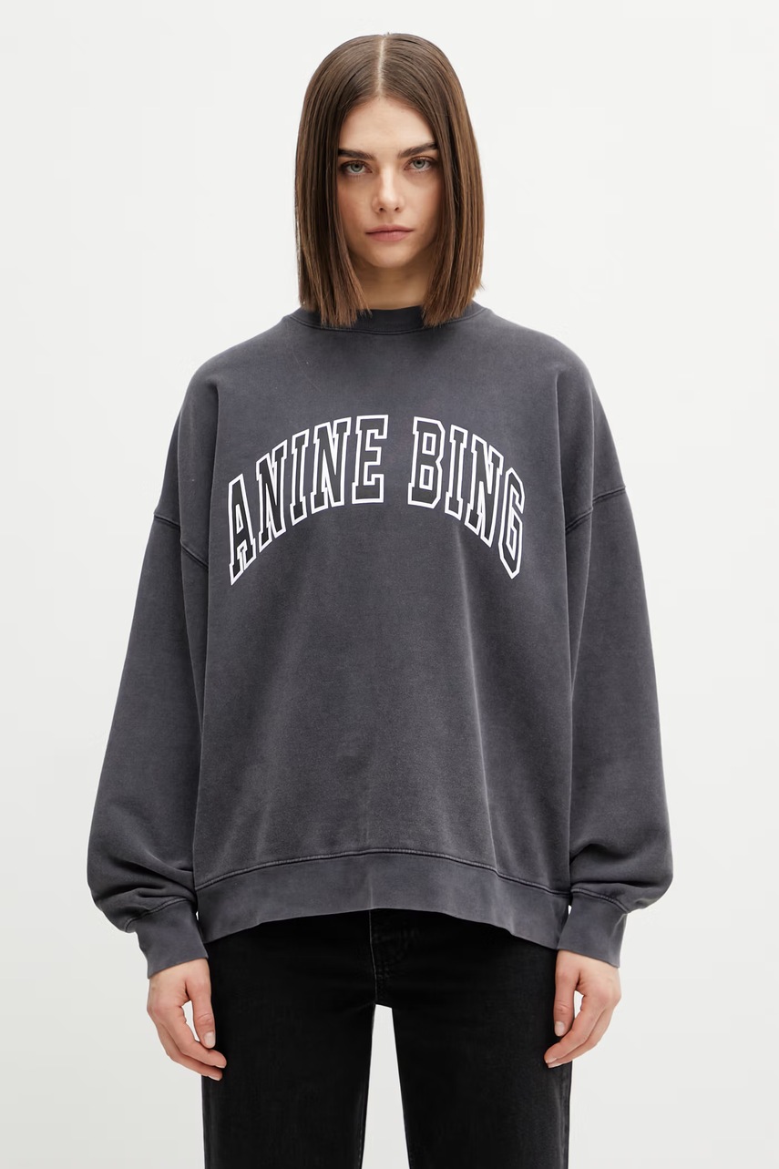 Anine Bing MILES SWEATSHIRT NEW CLASSIC - WASHED BLACK hanorac din bumbac pentru femei