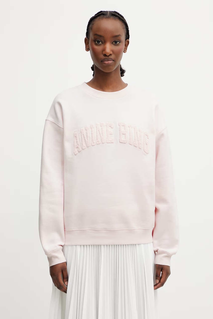 Anine Bing SPENCER SWEATSHIRT ANINE BING - POWDER PINK bluza z kapturem damska bawełniana