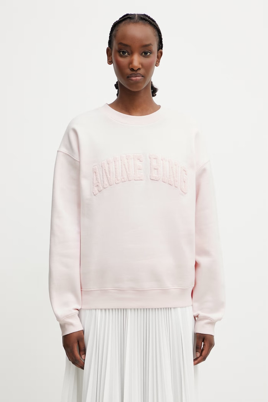 Anine Bing SPENCER SWEATSHIRT ANINE BING - POWDER PINK bluza z kapturem damska bawełniana