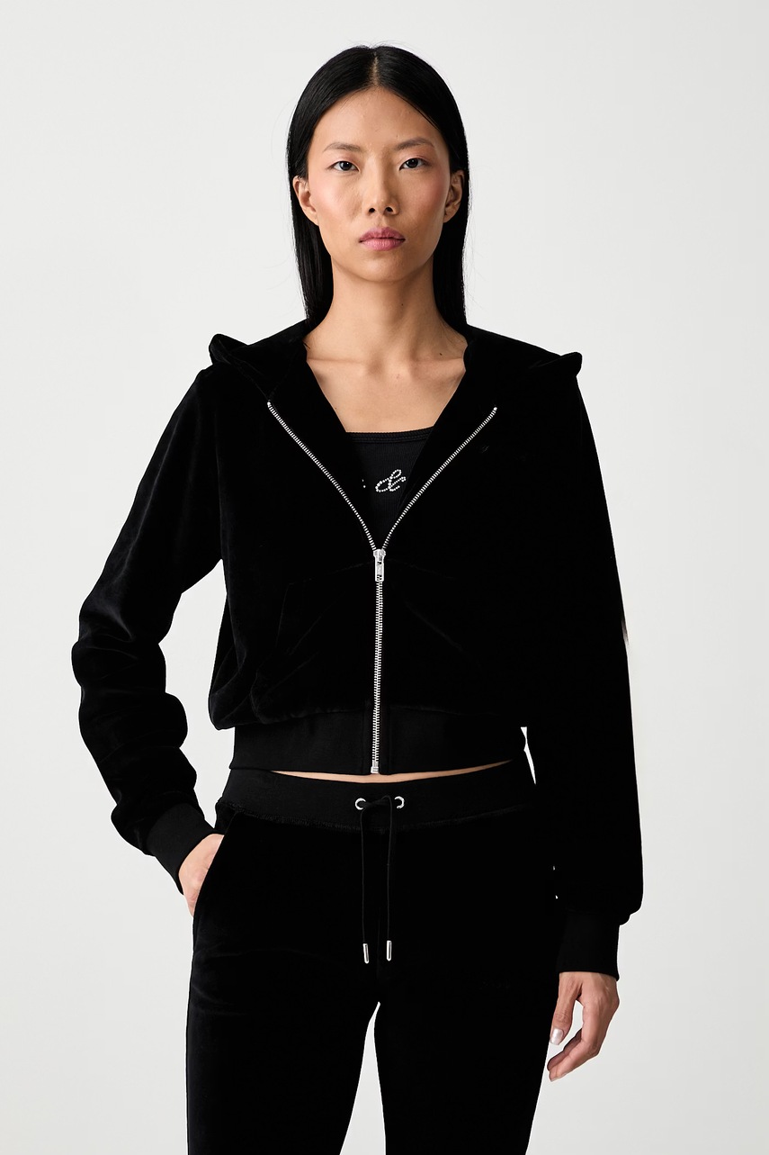 Sporty & Rich Signature Logo Krystal bluza rozpinana z kapturem bawełniana damska