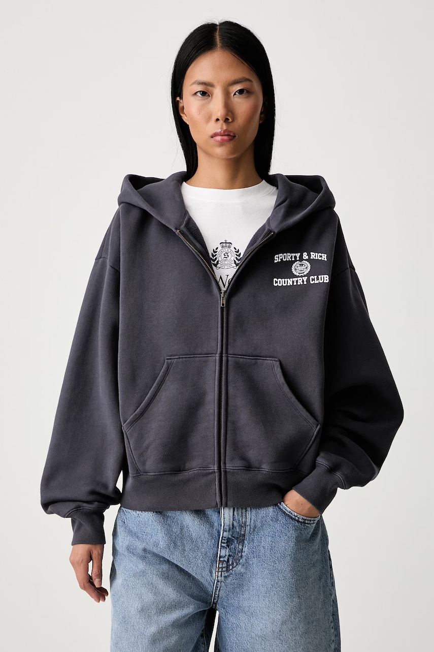 Sporty & Rich Varsity Crest bluza rozpinana z kapturem bawełniana damska