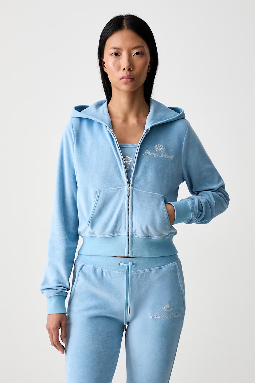 Sporty & Rich x Juicy Couture bluza rozpinana z kapturem welurowa damska