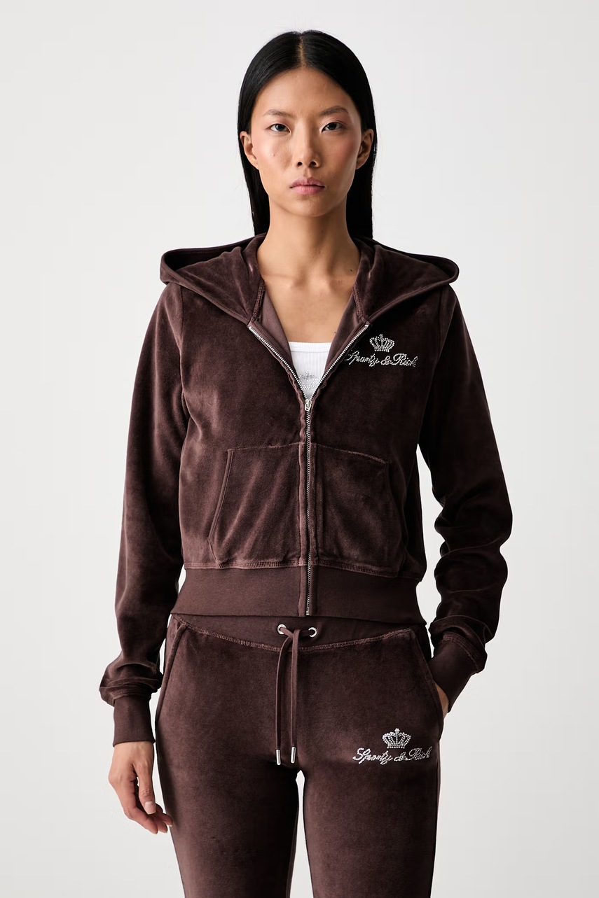 Sporty & Rich x Juicy Couture bluza rozpinana z kapturem welurowa damska