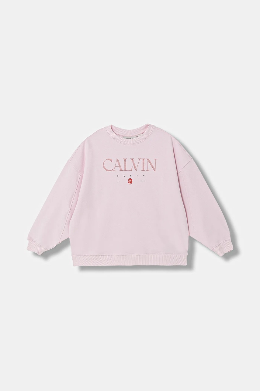 Levně Dětská mikina Calvin Klein Jeans růžová barva, s potiskem, IG0IG03066