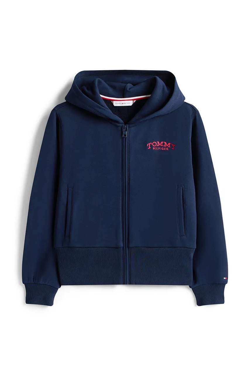 Детская кофта Tommy Hilfiger цвет синий с капюшоном с аппликацией KG0KG08988