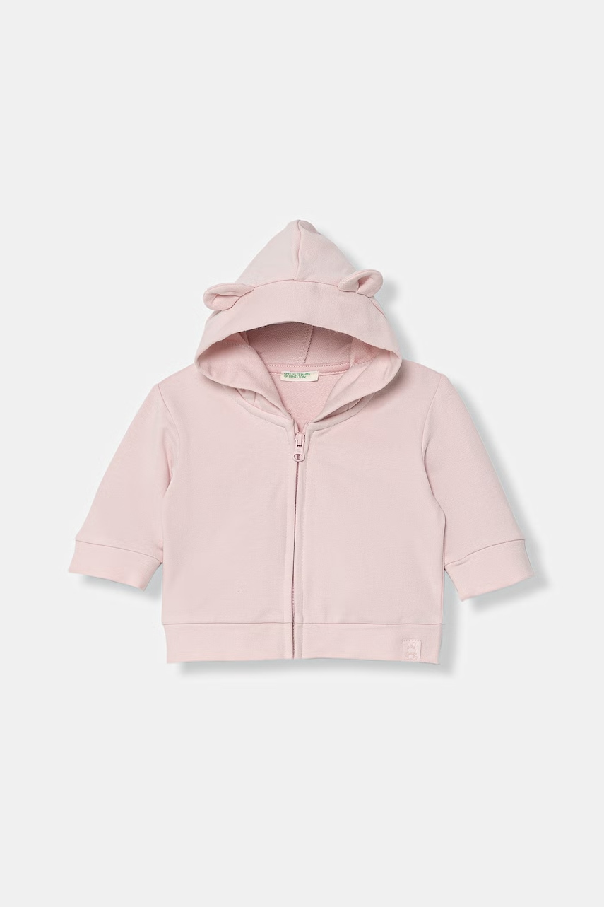 Lacno United Colors of Benetton detská bavlnená mikina na zips s kapucňou s elastanom