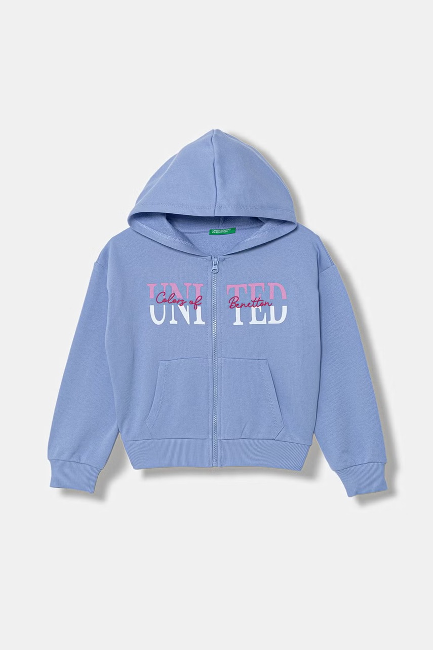 United Colors of Benetton mikina na zips s kapucňou detská bavlnená
