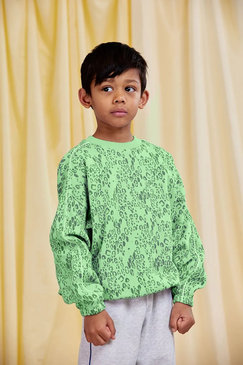 Mini Rodini hanorac de bumbac pentru copii Mini leopard culoarea verde, cu imprimeu, 11000351