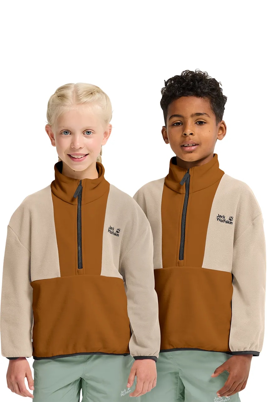 Jack Wolfskin μπλούζα fleece Παιδική COLORBLOCK TAUNUS HZ K A65935.104.152 καφέ 140,152,116,128,104