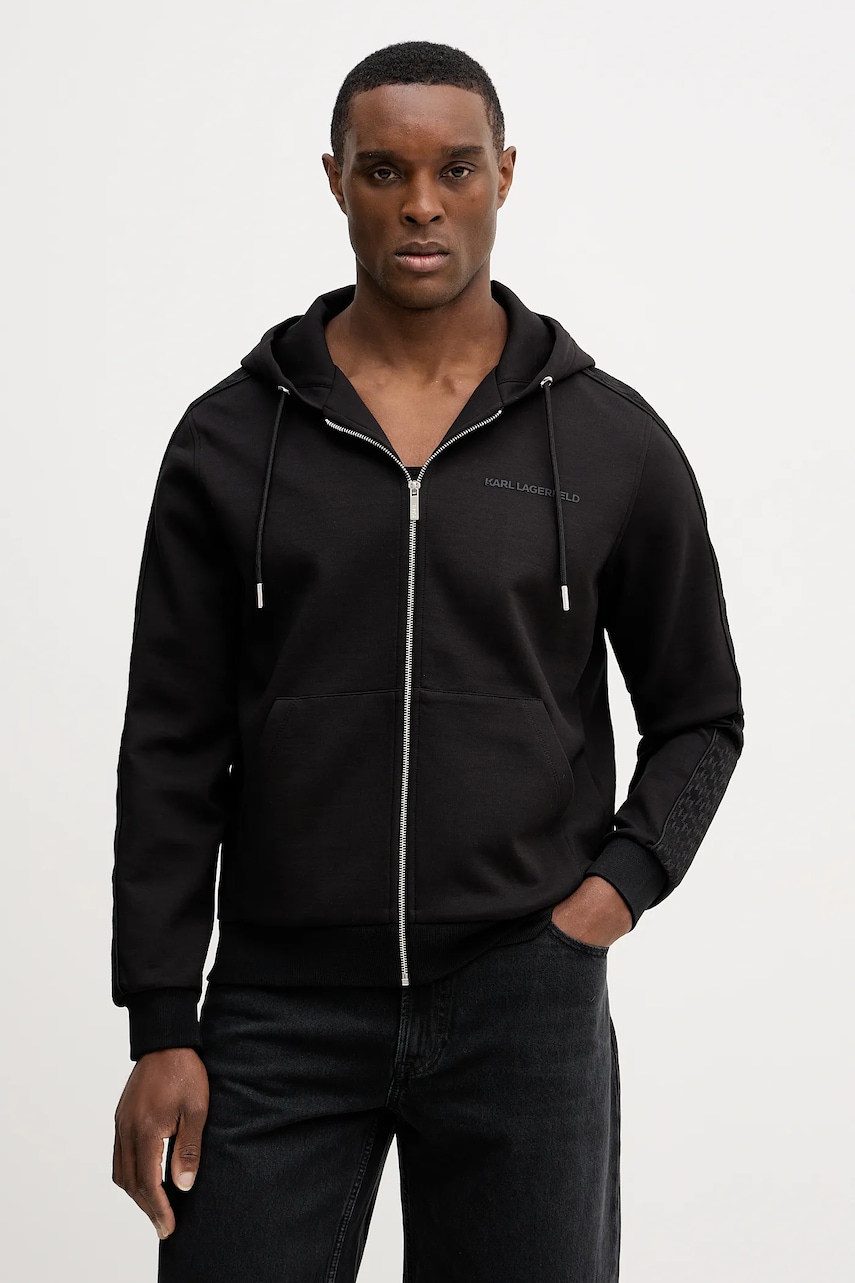 Karl Lagerfeld bluză culoarea negru, cu glugă, uni, 561902.705007