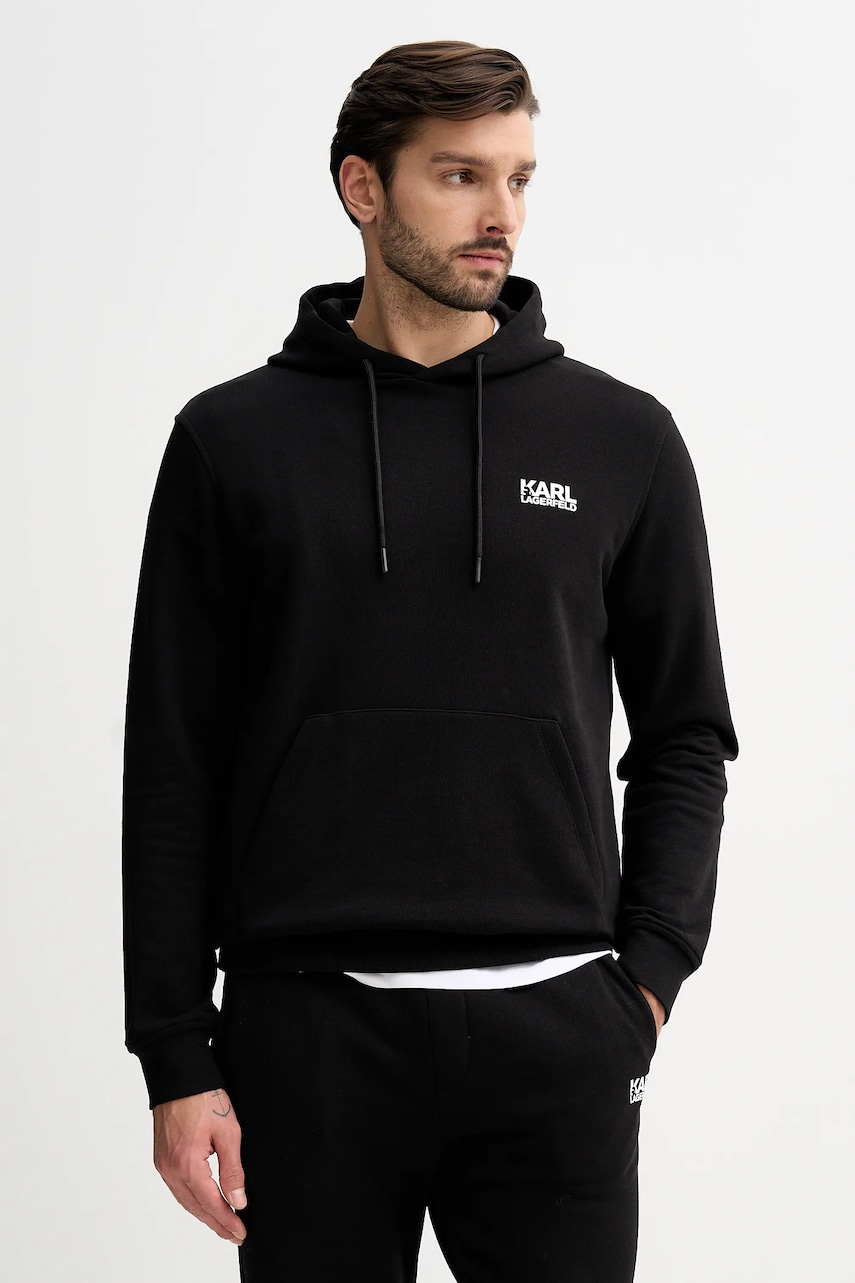 Karl Lagerfeld hanorac de bumbac culoarea negru, cu glugă, cu imprimeu, 561917.705781