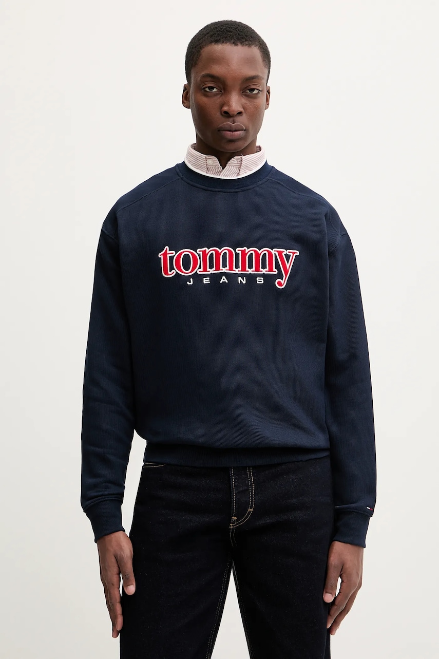 Tommy Jeans bluză culoarea bleumarin, cu imprimeu, DM0DM22373