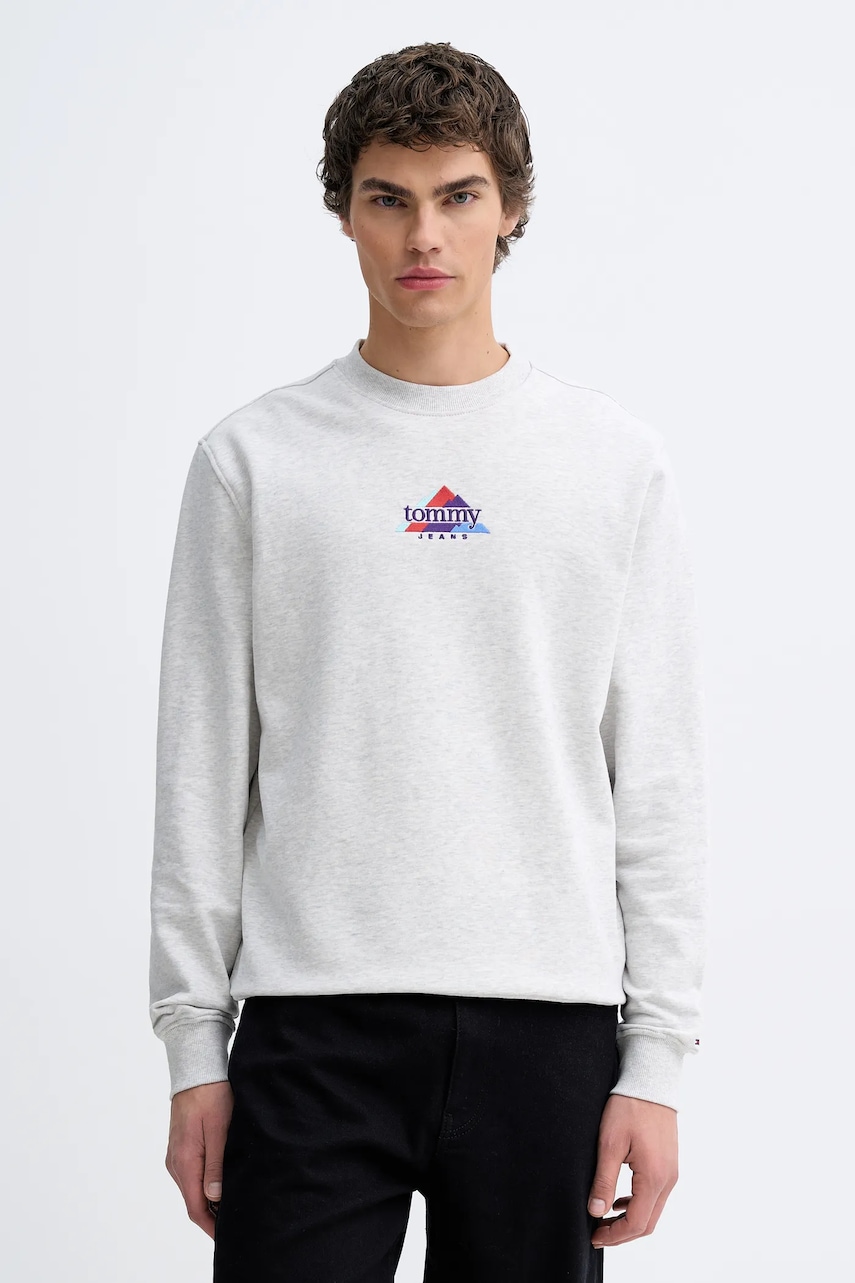 Tommy Jeans hanorac de bumbac culoarea gri, DM0DM22418