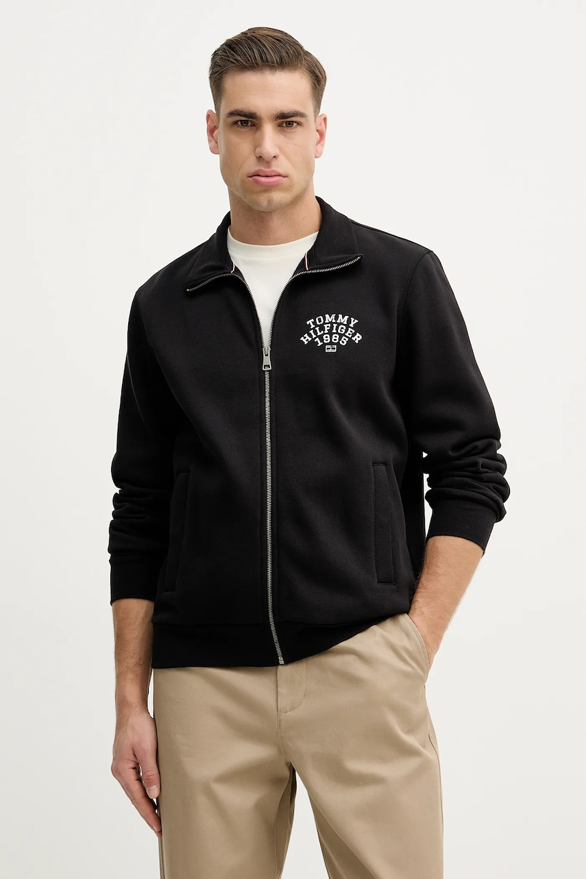 Levně Mikina Tommy Hilfiger pánská, černá barva, s potiskem, MW0MW41425