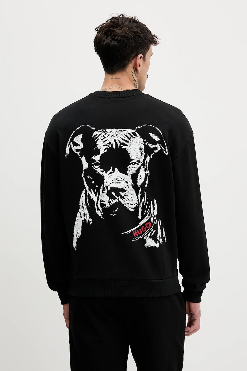 Βαμβακερή μπλούζα HUGO TRIPLET BLUE THONG