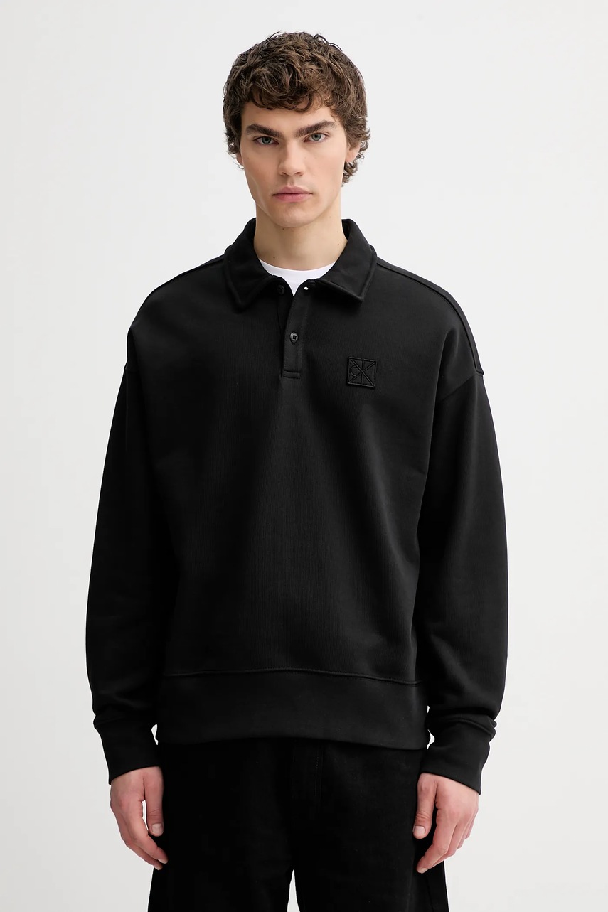 Levně Bavlněná mikina Calvin Klein pánská, černá barva, s aplikací, LV14LE202G