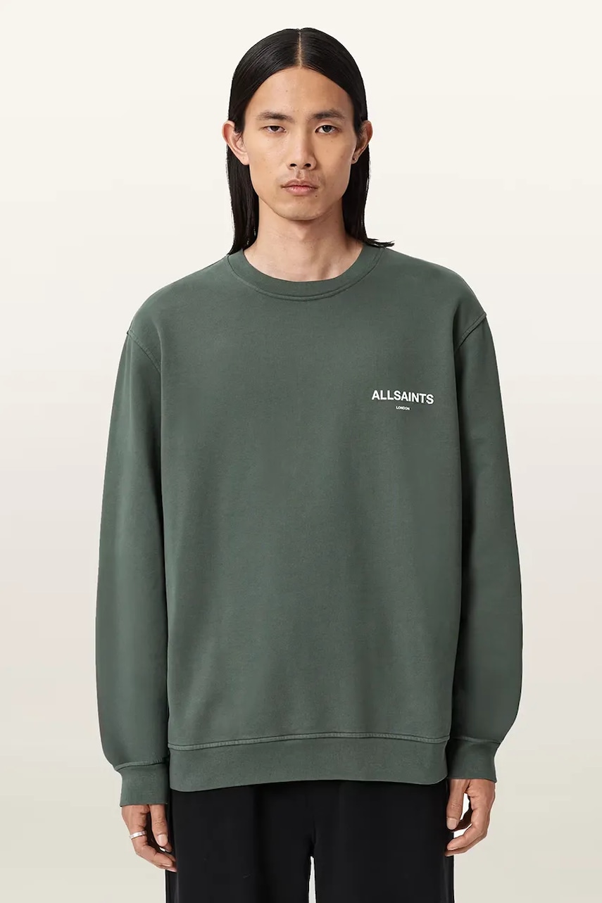 AllSaints hanorac de bumbac culoarea verde, cu imprimeu, M021ND