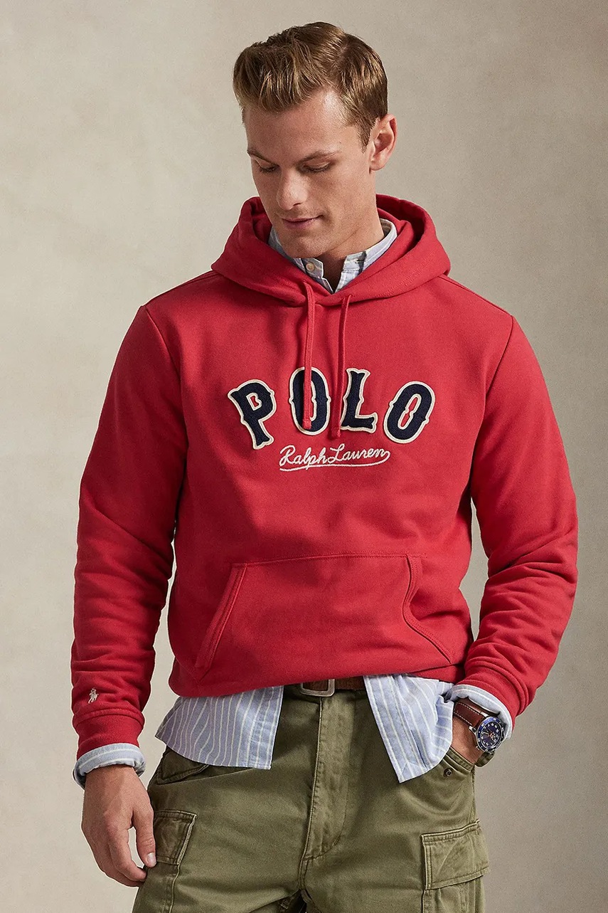 Levně Mikina Polo Ralph Lauren pánská, růžová barva, s kapucí, s aplikací, 710P04872