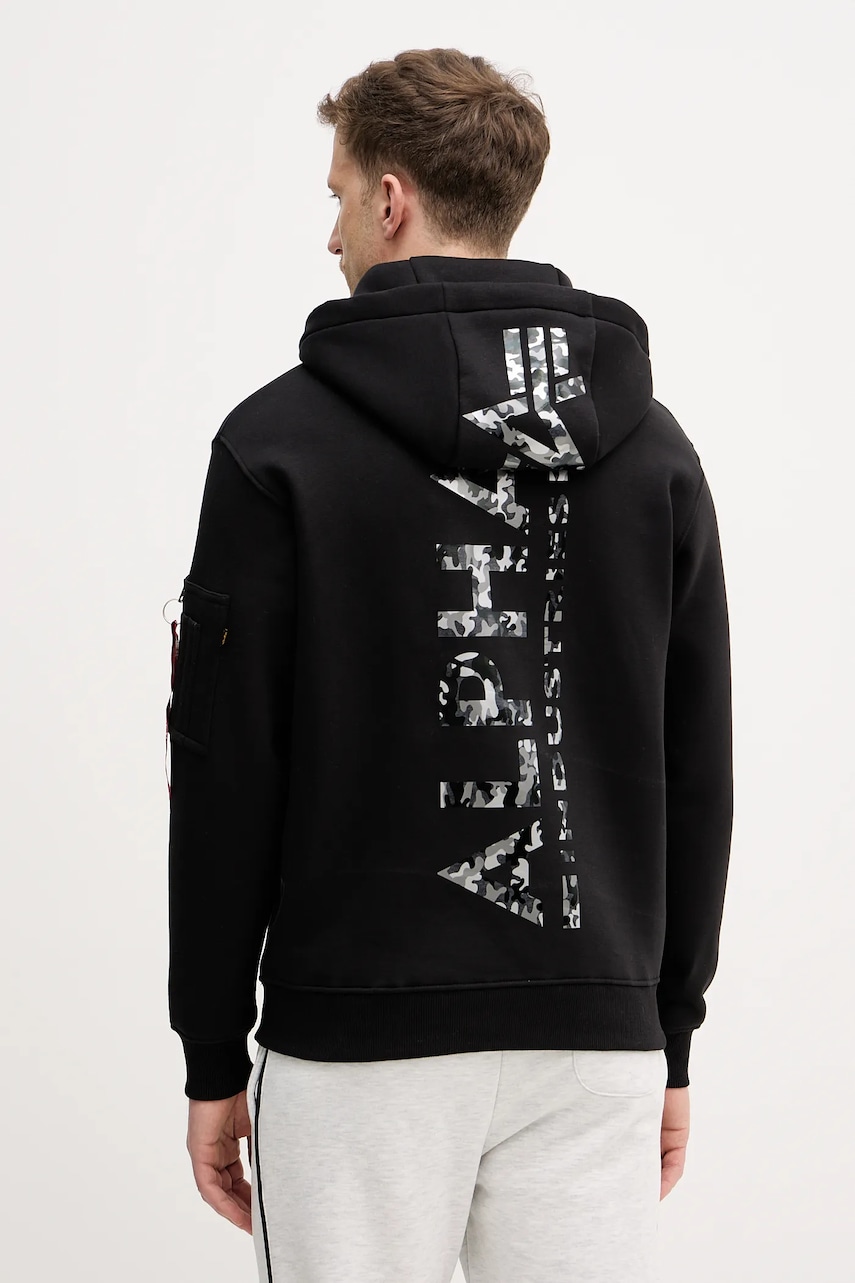 Alpha Industries bluza Backprint Hoodie Mirror Camo męska kolor czarny z kapturem z nadrukiem 178318MC