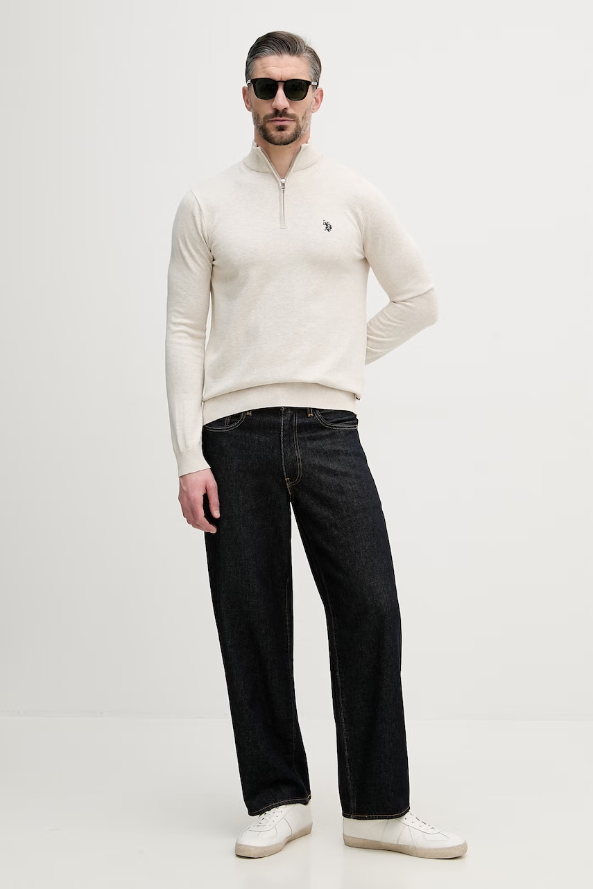 U.S. Polo Assn. sveter pánsky bavlnený COTTON 1/4 ZIP NECK