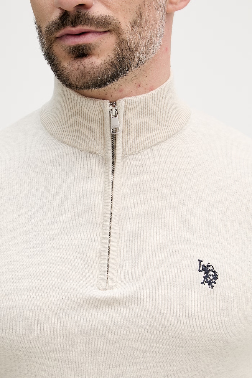 U.S. Polo Assn. sveter pánsky bavlnený COTTON 1/4 ZIP NECK