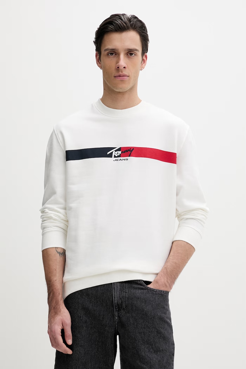 Ανδρικά φούτερ χωρίς φερμουάρ tommy jeans σε μπεζ
