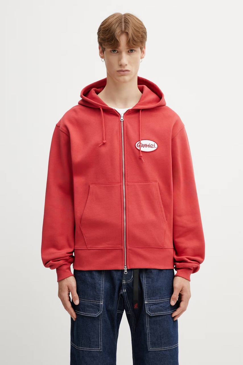 Gramicci OVAL PATCH ZIP HOODED SWEATSHIRT, hanorac din bumbac pentru bărbați
