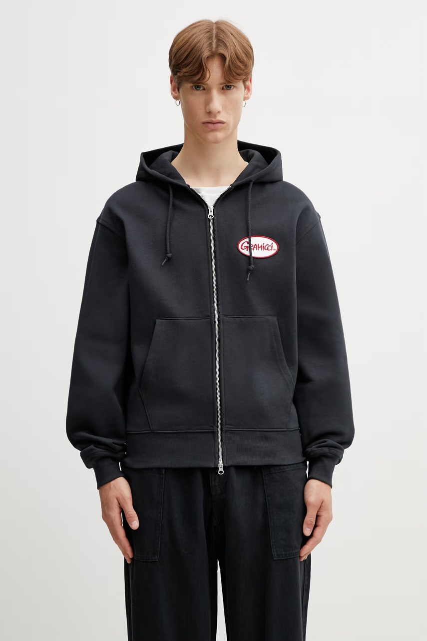 Gramicci OVAL PATCH ZIP HOODED SWEATSHIRT hanorac de bumbac pentru bărbați