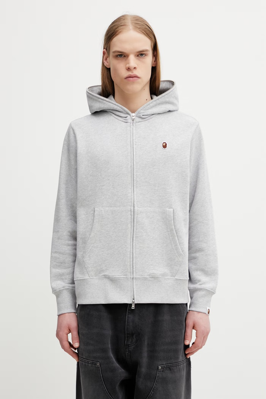 A Bathing Ape One Point bluza rozpinana z kapturem męska z bawełną