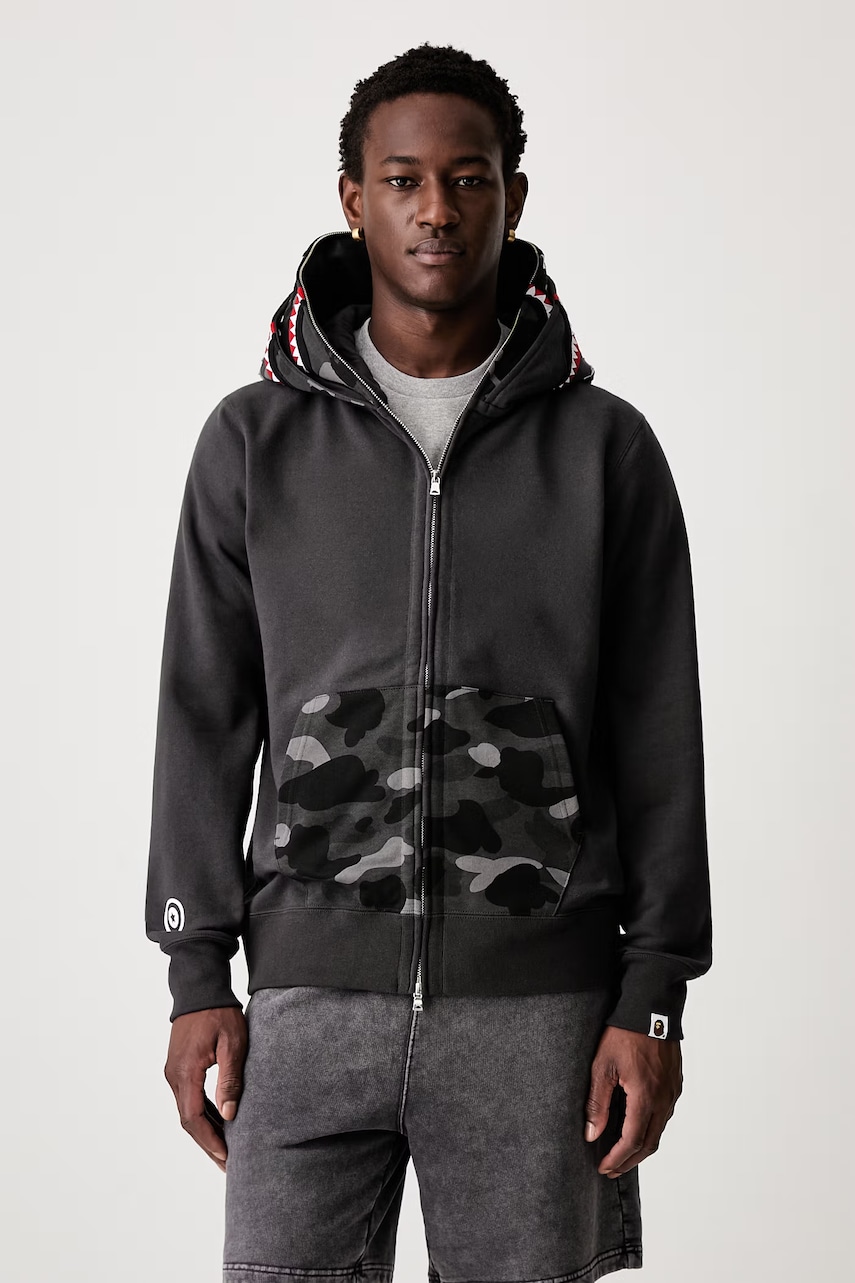 A Bathing Ape Camo Shark bluza rozpinana z kapturem bawełniana męska