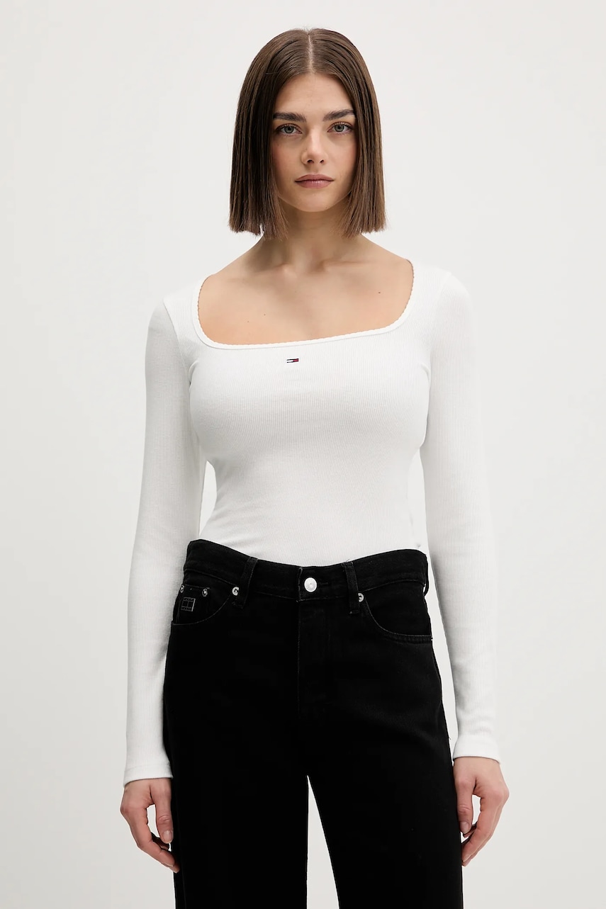 Tommy Jeans longsleeve culoarea bej, DW0DW21836